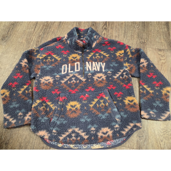 Old Navy Southwest Relaxed Cozy Sherpa Logo Half-Zip Sweatshirt Size Large - Picture 1 of 6